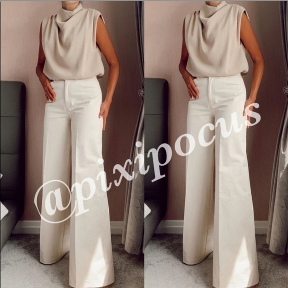 Zara high rise wide leg cream pants - Picture 7 of 16